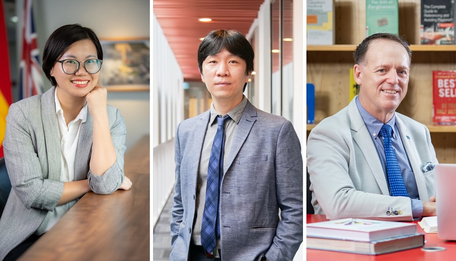 (Từ trái qua phải) Giảng viên Đại học RMIT ngành Quản trị Nguồn nhân lực và Khởi nghiệp: Thạc sĩ Phạm Thanh Hằng, Tiến sĩ Jung Woo Han và Tiến sĩ Gavin Nicholson. 