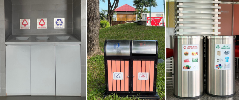 Đại học RMIT Việt Nam đã chia sẻ môt số biện pháp giảm tác động đối với môi trường trong đó có việc phân loại chất thải chặt chẽ theo nhóm riêng biệt để có thể tái chế dễ dàng hơn.