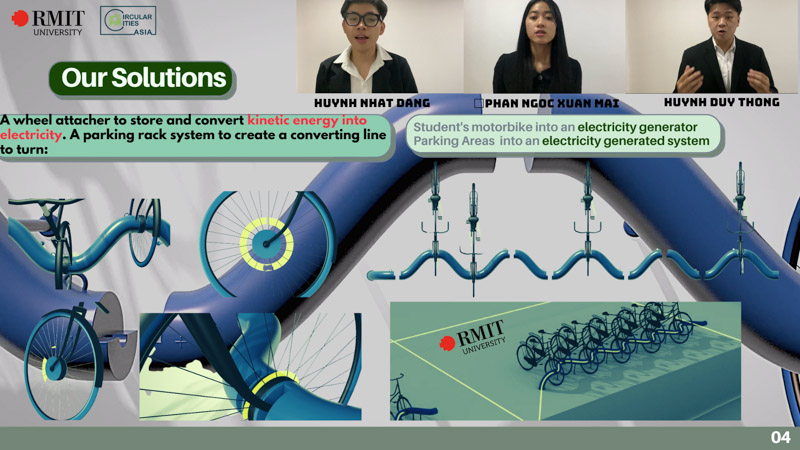 Team Dark Horse, which is comprised of three RMIT students, proposed a motorbike rack system which can turn the energy generated by students’ motorbikes into electricity for their own university. 