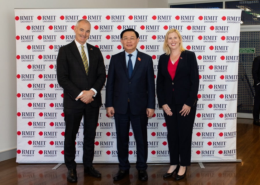 L-R: RMIT Vice-Chancellor and President Professor Alec Cameron, His Excellency Mr Vuong Dinh Hue, Chairman of the National Assembly of Vietnam and Prof Claire Macken, Pro Vice-Chancellor and General Director RMIT Vietnam