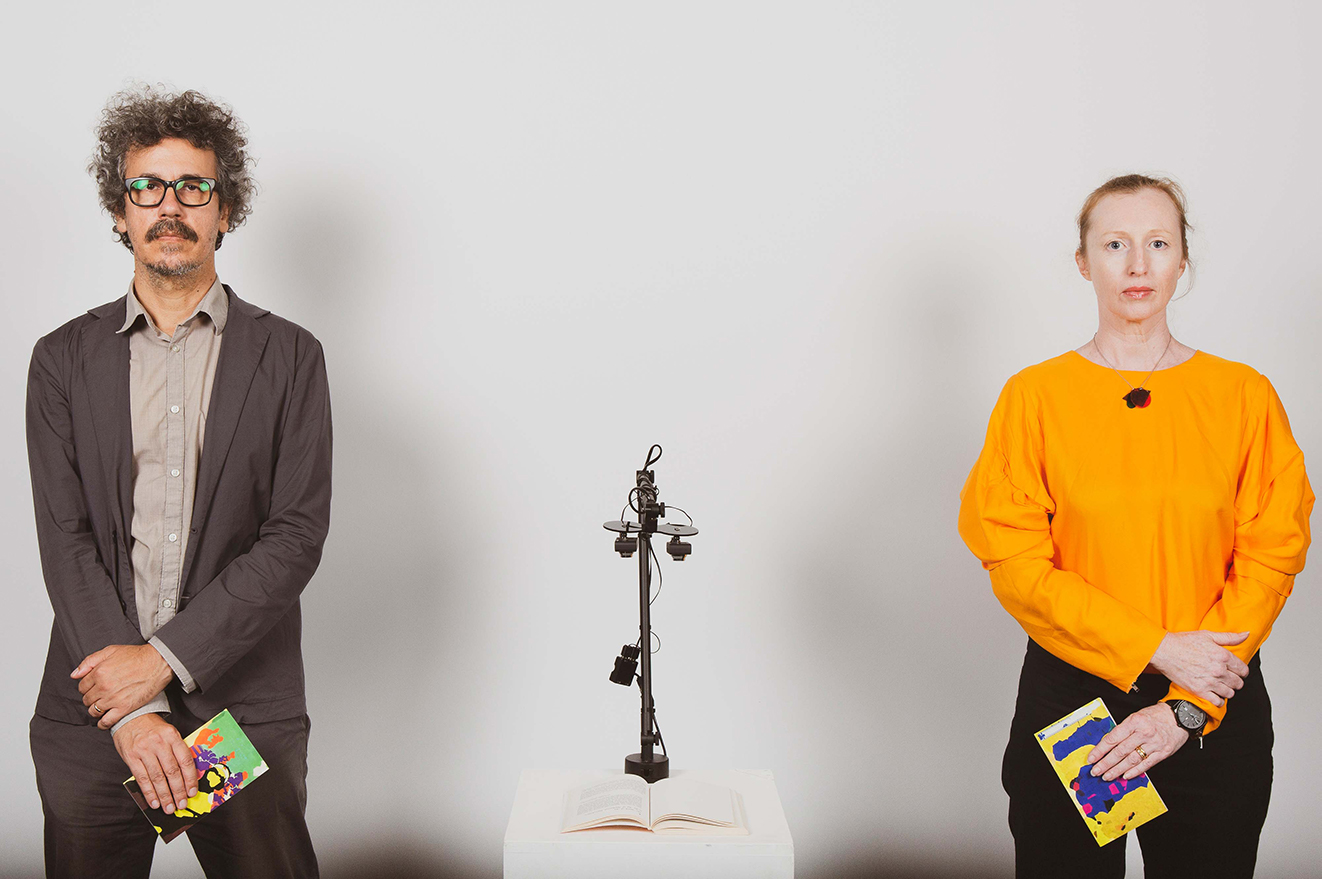 Dr Andy Simionato [pictured left] and Dr Karen ann Donnachie’s [pictured right] AI-powered reading machine reconstructs novels as Haikus. Image: Peter Clarke
