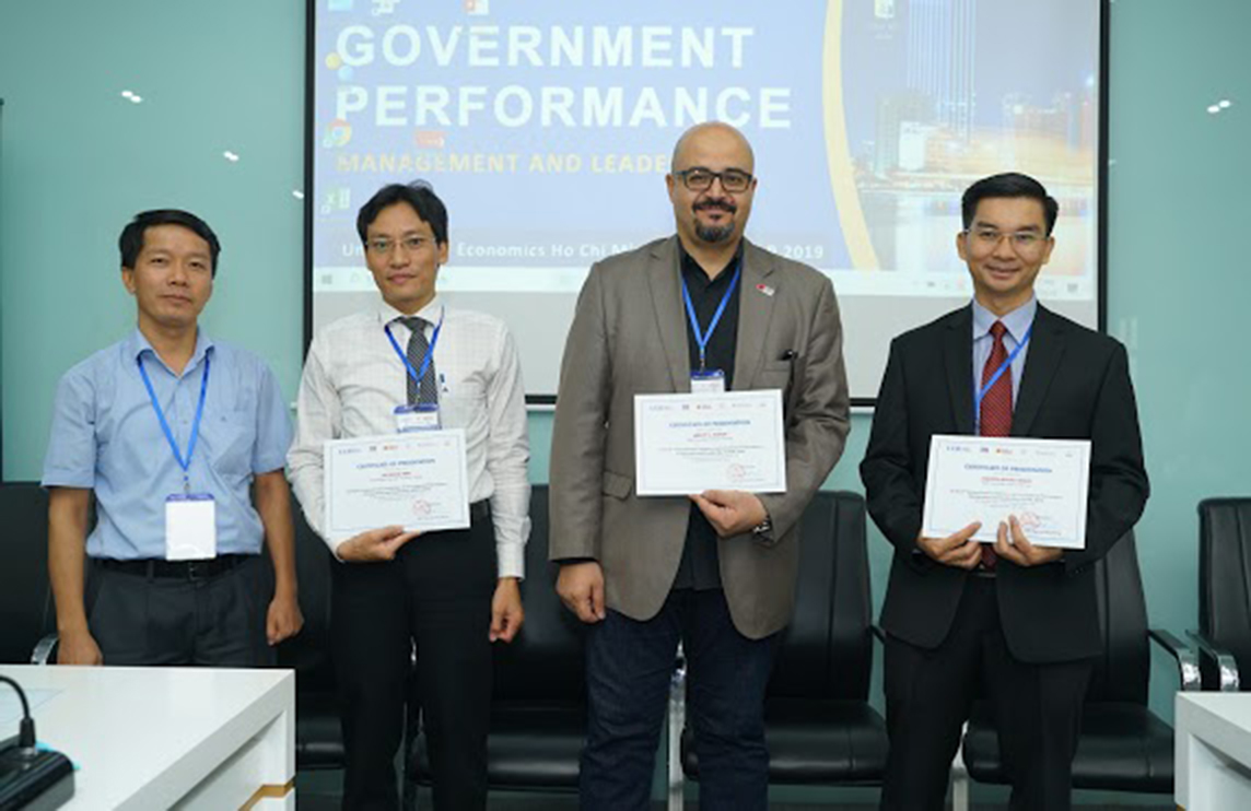 (From right to left) Dr Nguyen Quang Trung (RMIT International Business Discipline Lead), Dr Abbott Haron (RMIT MBA Program Manager), Dr Bui Ngoc Hien (Lecturer of Ho Chi Minh City Cadre Academy) and Dr Nguyen Quynh Huy (University of Economics HCMC Vice Head of Department of Government) at the 6th International Conference on Government Performance Management and Leadership 2019.  