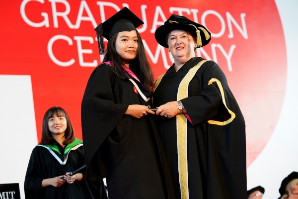 Huong is pictured at the RMIT Vietnam Saigon South campus graduation ceremony in November 2017.
