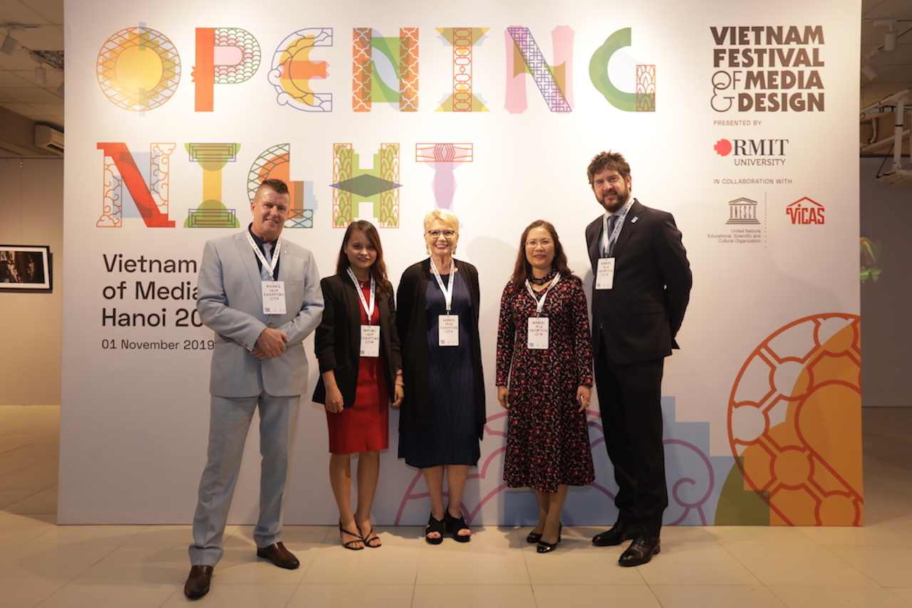 Representatives of the organising board from RMIT University, UNESCO and VICAS at the opening ceremony.