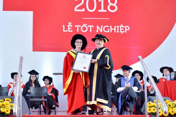 Sister Trish Franklin inspires RMIT graduates to be the leaders of their own lives while receiving an Honorary Doctorate at the RMIT graduation ceremony in Ho Chi Minh City.