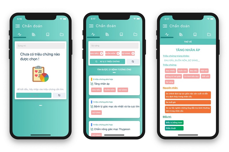 The eye disease detection app features three main functions to detect, research and record eye diseases in patients.