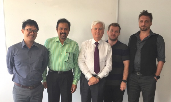 Từ trái qua: RMIT Vietnam ECRs Dr Hiep Pham, Dr Sagi Mathew, Dr Edouard Amouroux and Dr Brian McCauley with Emeritus Professor Alan Johnson AM (centre).