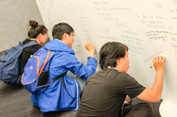 Students left notes at the exhibition at the Saigon South campus.