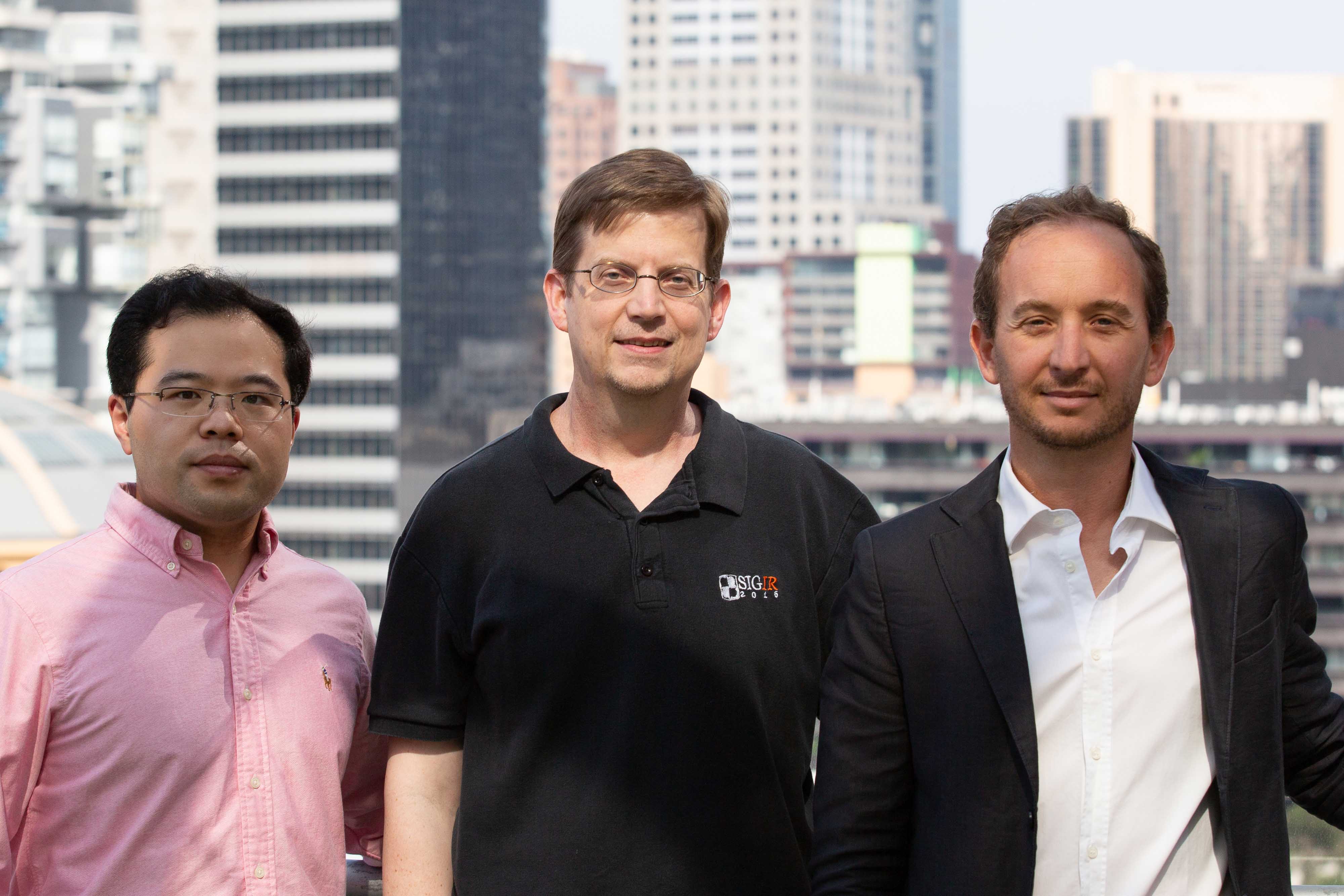 RMIT's Google Faculty Research Award winners Zhifeng Bao, Shane Culpepper and Alberto Peruzzo.