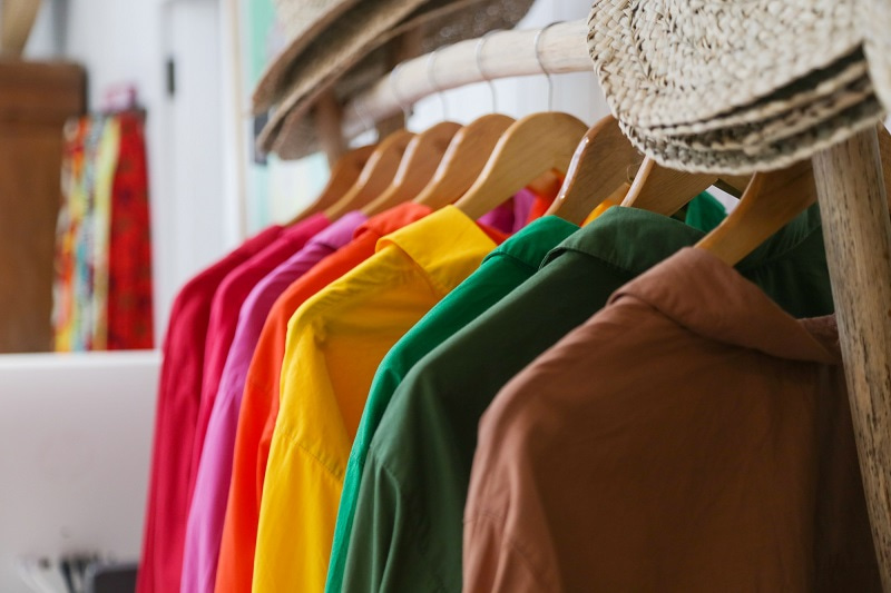 A rack of colourful shirts