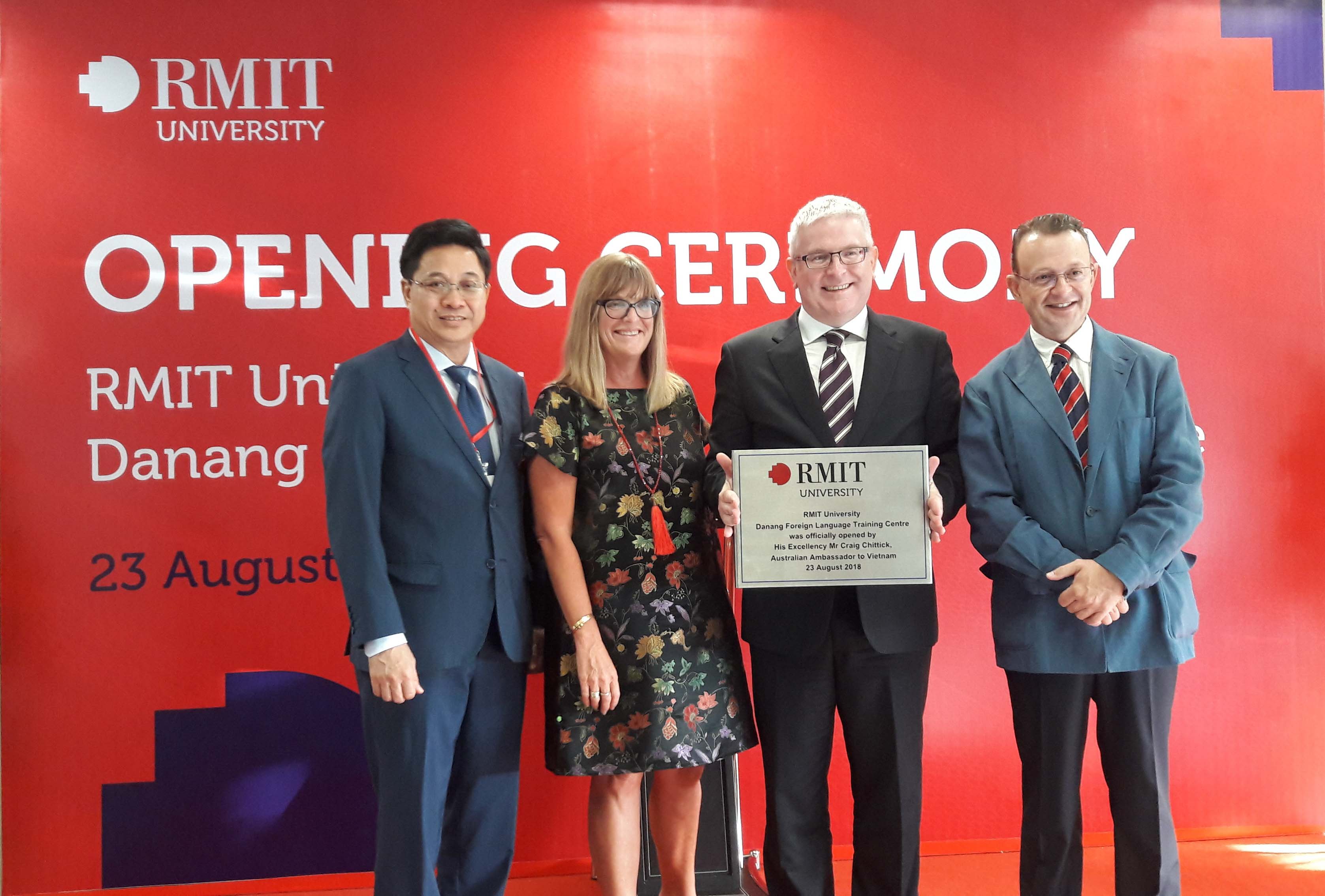 The RMIT University Danang Foreign Language Training Centre was officially opened on 23 August 2018 by His Excellency Mr Craig Chittick (second from right), Australian Ambassador to Vietnam, in the presence of Mr Lam Quang Minh, Director of the Danang Department of Foreign Affairs (left); Ms Karen Lanyon, Australian Consul-General to Ho Chi Minh City (second from left); and Mr Sánchez-Barroso González José, the Spanish Deputy Consul General in Danang (right).