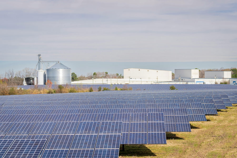 Solar panels outside and industrial park