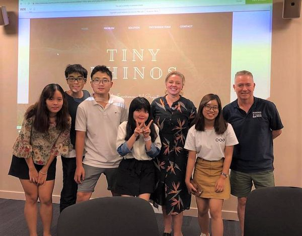 The RMIT student team worked closely with RMIT Activator Manager Karen Rieschieck (pictured third from right) and Wilderness Foundation Africa COO Matthew Norval (pictured right), to create a unique campaign targeting the use of illegal rhino horn in Vietnam.