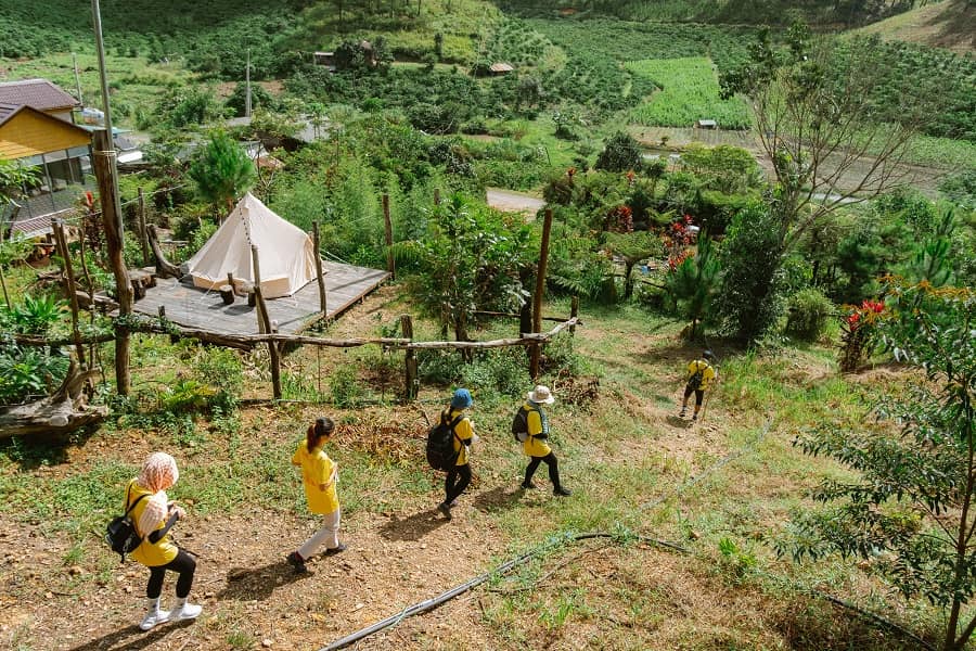 Tourists trekking in Central Highlands of Vietnam