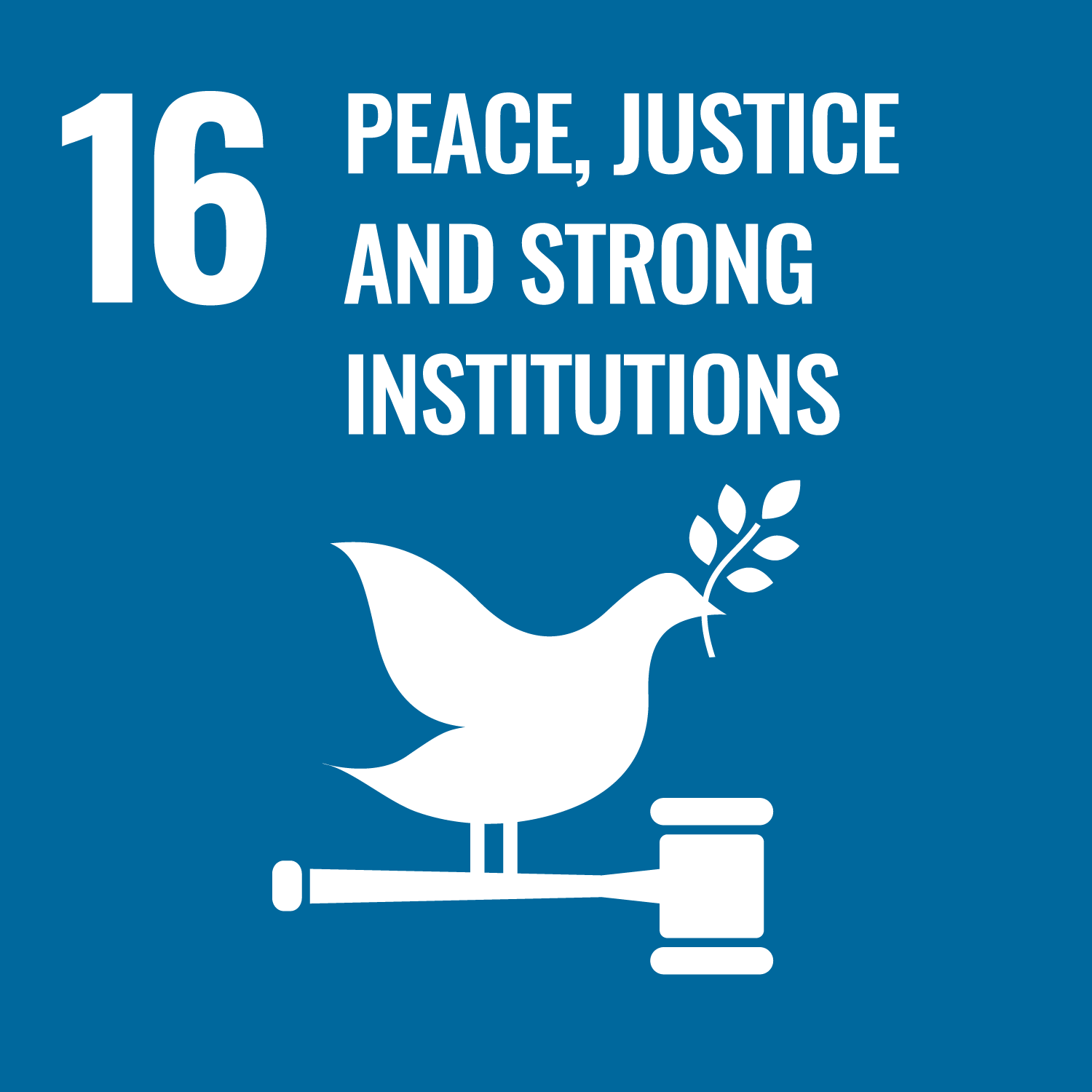 the phrase 16 peace, justice and strong institutions in white on a blue background