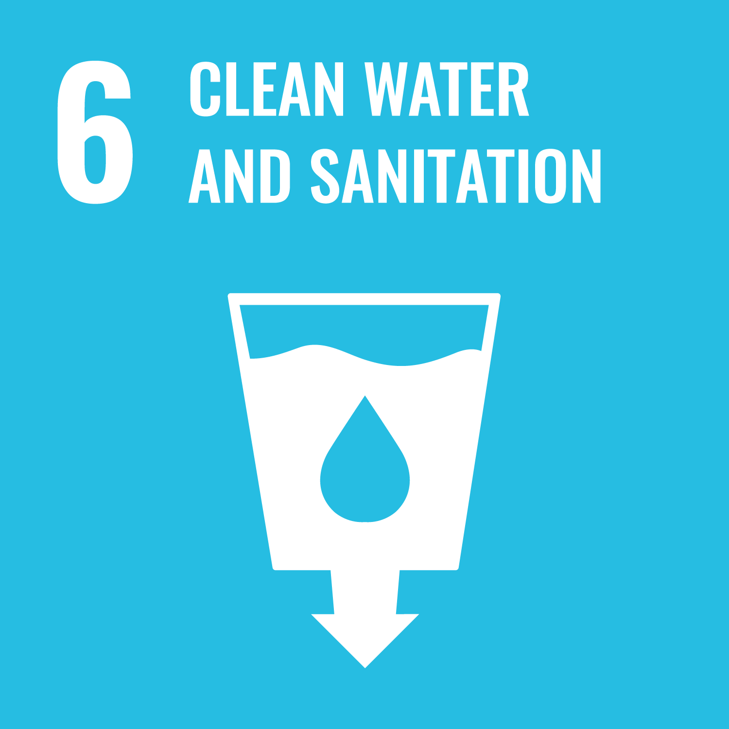 the phrase 6 clean water and sanitation in white on a blue background