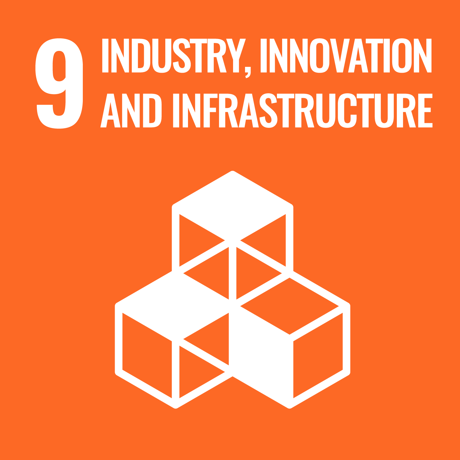 the phrase 9 industry, innovation and infrastructure in white on an orange background