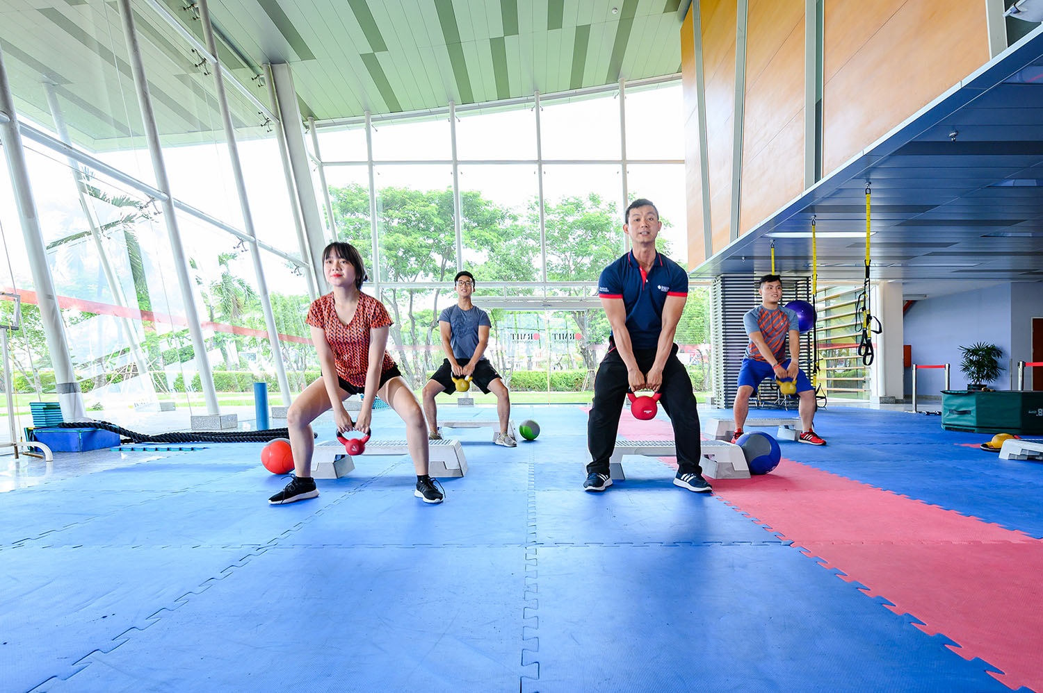 sgs students exercise in rec area  